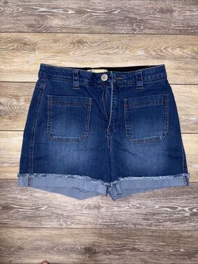 Democracy Indigo Blue Denim Shorts with Frayed Cuff